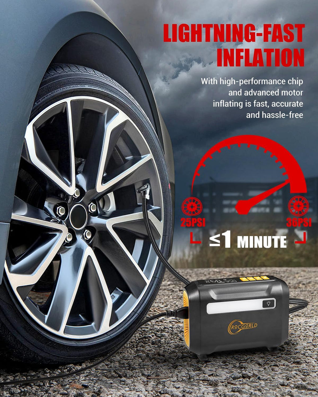 R8 Tire Inflator Portable Air Compressor, DC 12V Portable Air Compressor with Large Dual Digital Screen, 3X Faster Inflation Portable Air Pump for Car Tires, Bike, Motor - Car Accessories