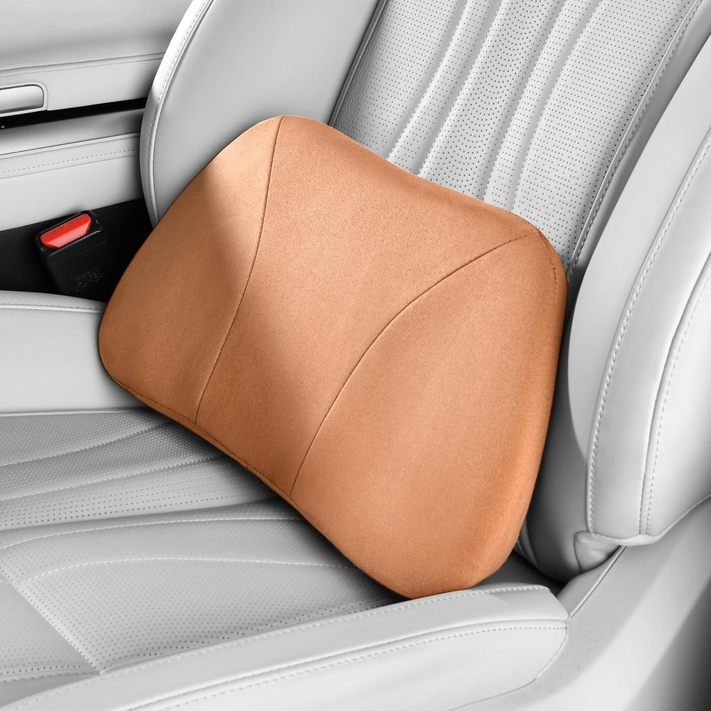 1P Lumbar Support Pillow,15.5x8.7 Memory Foam,Superfiber Suede,Drive car Back Pillows,seat,Office,Rest,Improve Posture(Orange-Brown)