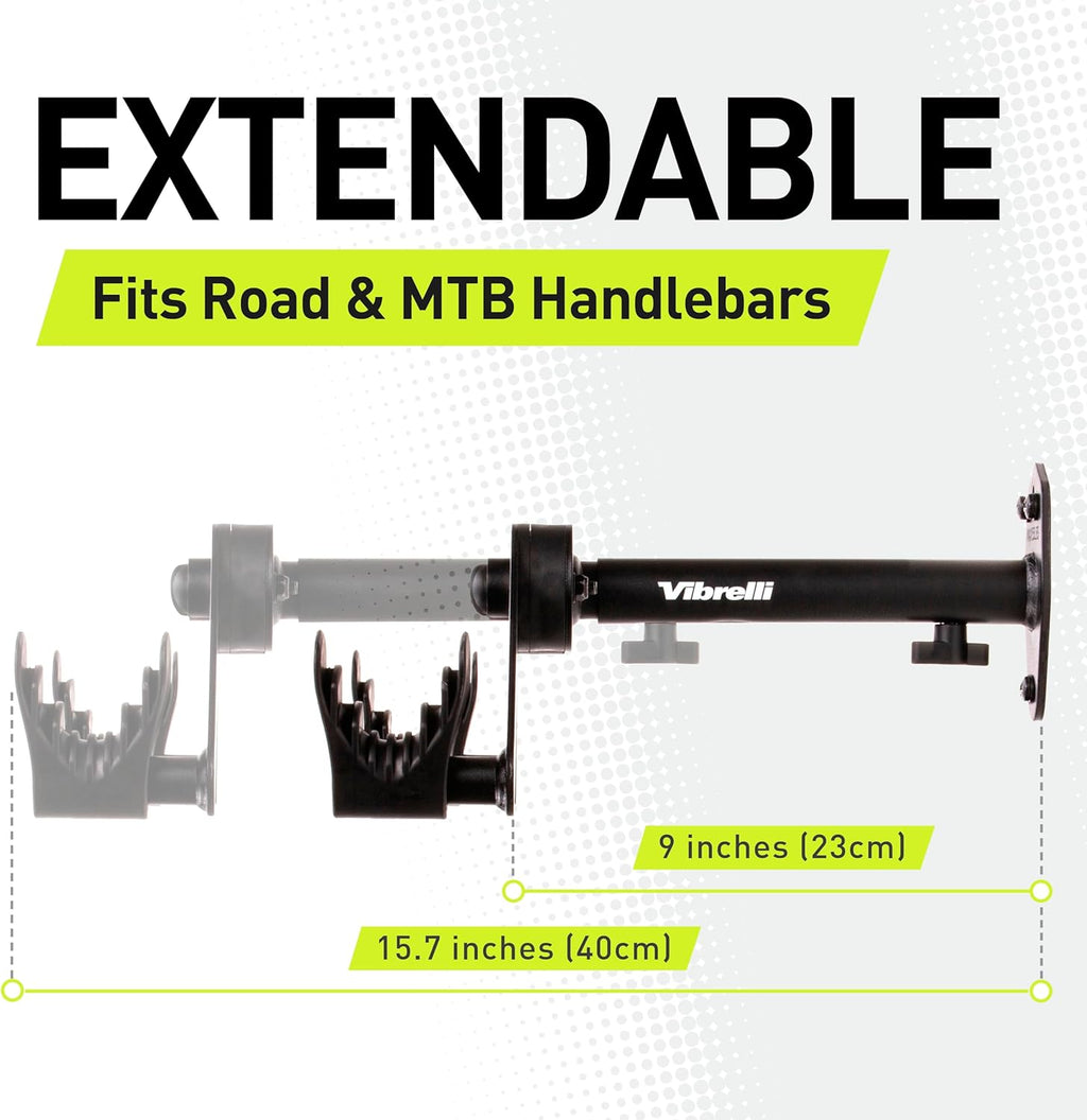 Vibrelli Bike Wall Mount - Horizontal Storage Rack for Hanging Bicycles in Garage - Adjustable Bike Hanger, Holder - Wall Bike Rack Hooks for Bicycle