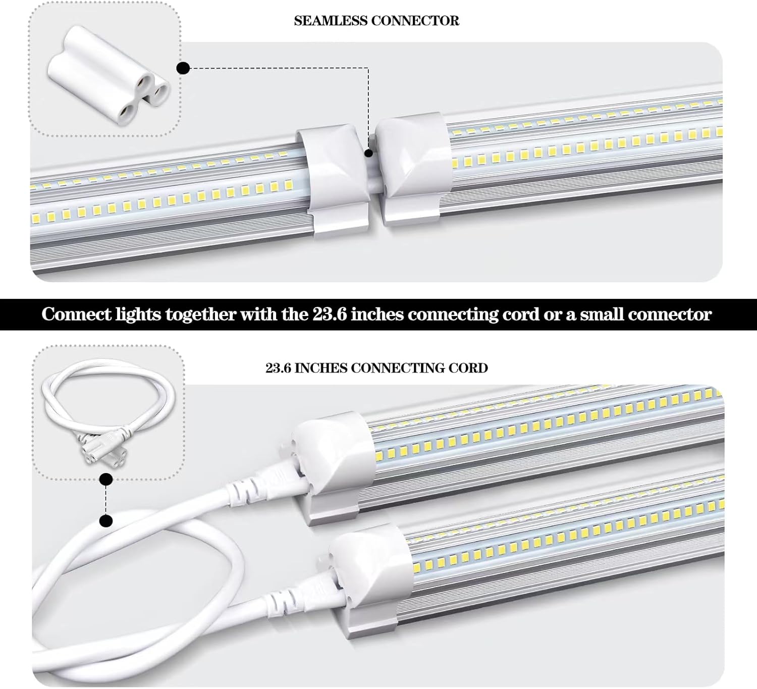 LED Shop Lights - 4FT 50W LED Light Fixture, 4 Foot High Output 7750Lumen, 6000K, Clear Cover, V-Shape Linkable, Plug and Play, T8 LED Tube Light for Garage, Workshop (10 Pack)