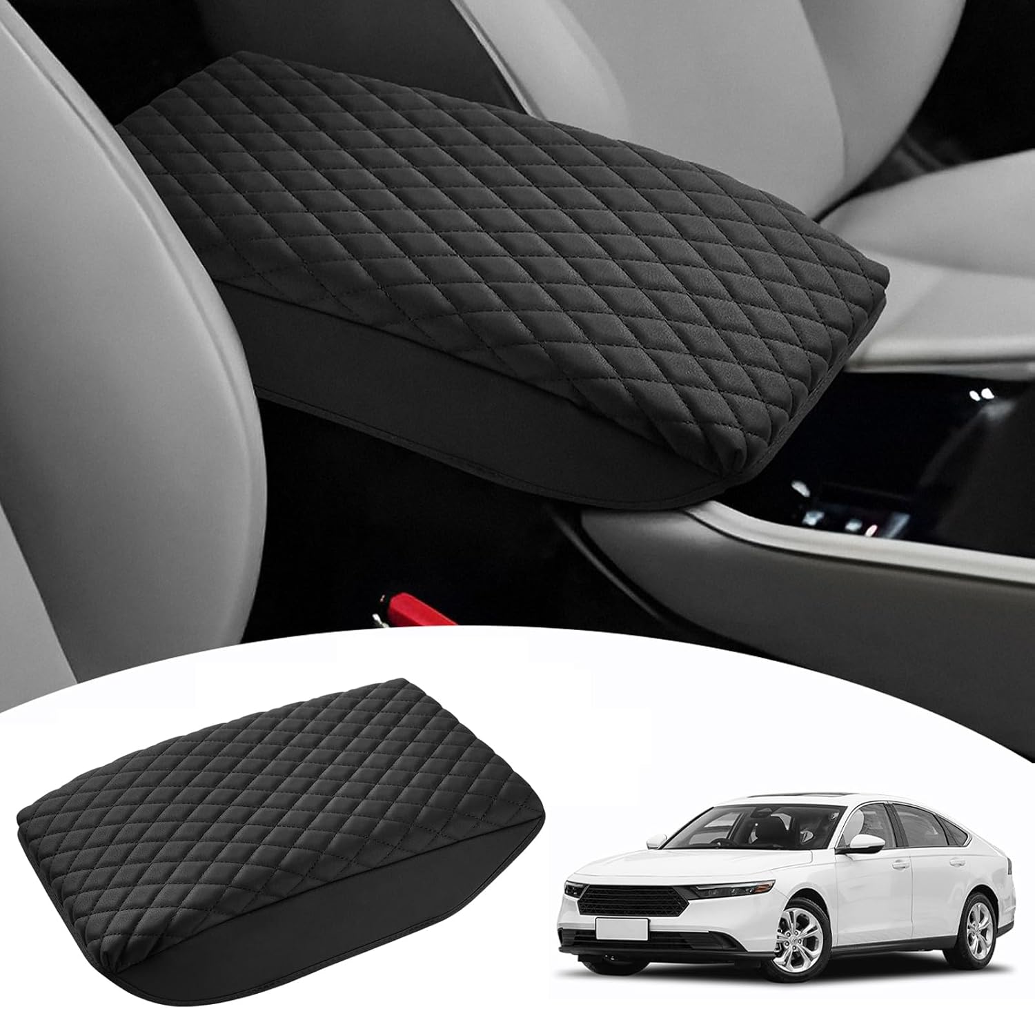 Shademax Center Console Cover for Honda Accord 2026 2025 2024 2023 Armrest Cover Cushion Pad for Honda Accord Accessories Middle Console Cover Armrest Protector Console Lids PU Leather Anti-Scratch