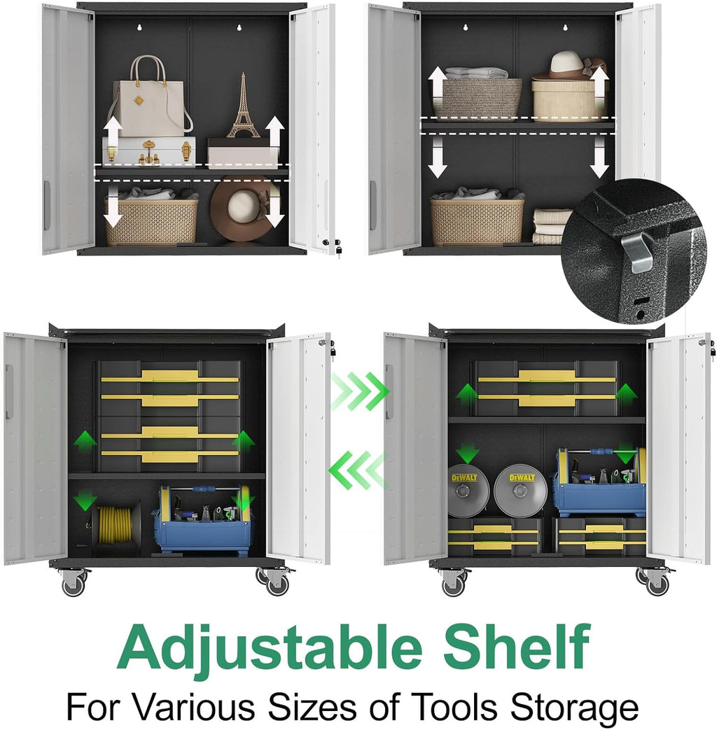 Metal Tool Cabinet,Garage Storage Cabinet System,Wall Cabinet & Locking Rolling Tool Cabinet with Doors and Adjustable Shelves,Steel Tool Cabinets for Home,Office (5 Pcs-StyleA, Black & Grey)