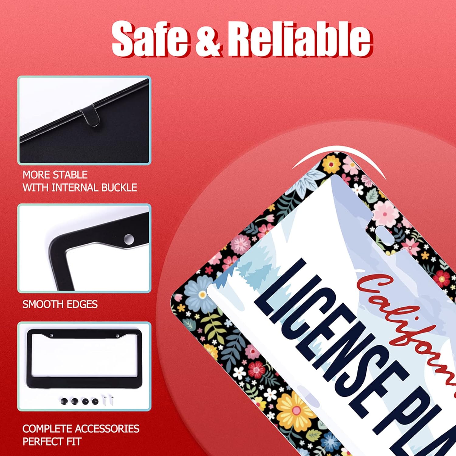 Personalise Colorful Floral Flowers License Plate Frame License Plate Frames Car Universal Stainless Steel Accessories Cars Decor with 2 Holes and Screws Fits Standard US Vehicles Size 12.2 x 6 Inches