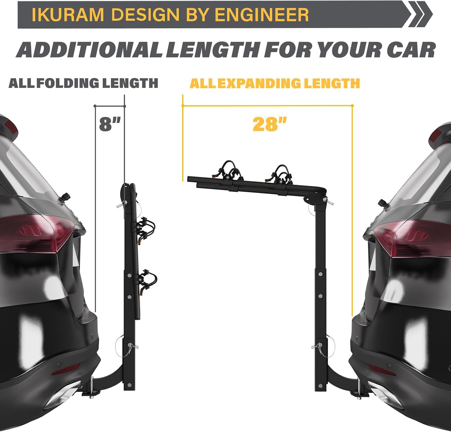 2 Bike Rack Bicycle Carrier Racks Hitch Mount Double Foldable Rack for Cars Truck SUV Fits 2" Hitch Receiver, Including Anti-Rattle Hitch Tightener
