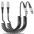 Coiled USB C to Lightning Cable for Car 2 Pack, 3FT Apple Carplay Cable, Short Retractable iPhone Charger Fast Charging Cord for iPhone 14 13 12 11 Pro Max Xs X Xr 8/Airpods