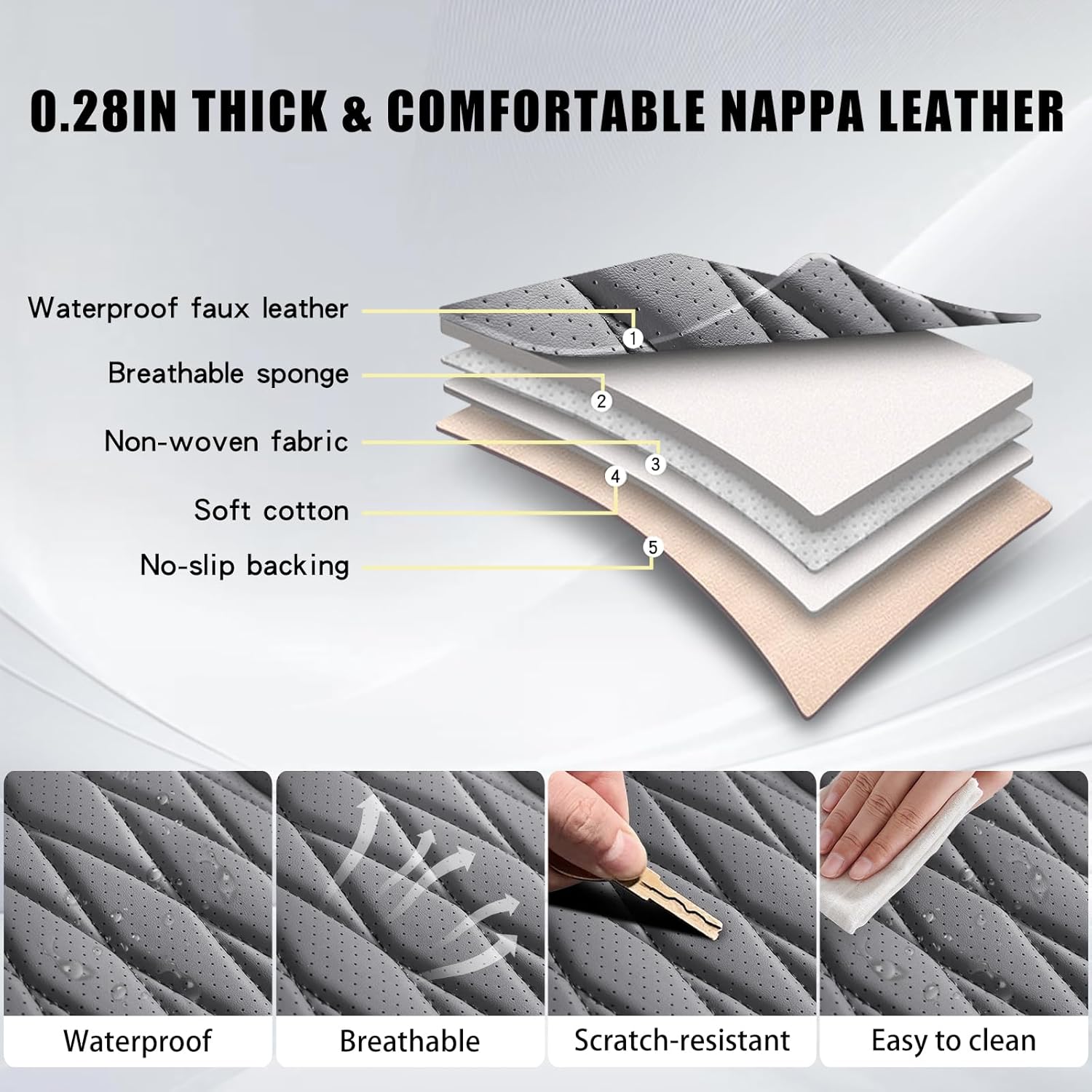 WELLDO Car Seat Covers Front Seats, Leather Seat Covers for Cars, Front Car Seat Protector Waterproof, Non-Slip Car Interior Covers Universal Automotive Seat Covers for Most Vehicle, Gray