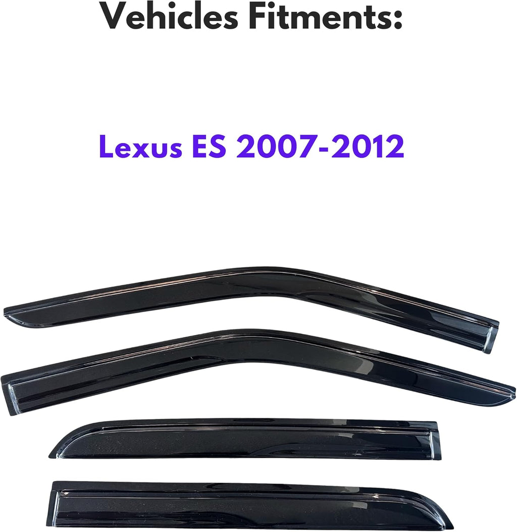 KPY Window Visor Compatible with Lexus ES 2007-2012, 4PC Rain Guard Side Window Vent Deflectors Tape-On Mugen Style, 2007 2008 2009 2010 2011 2012
