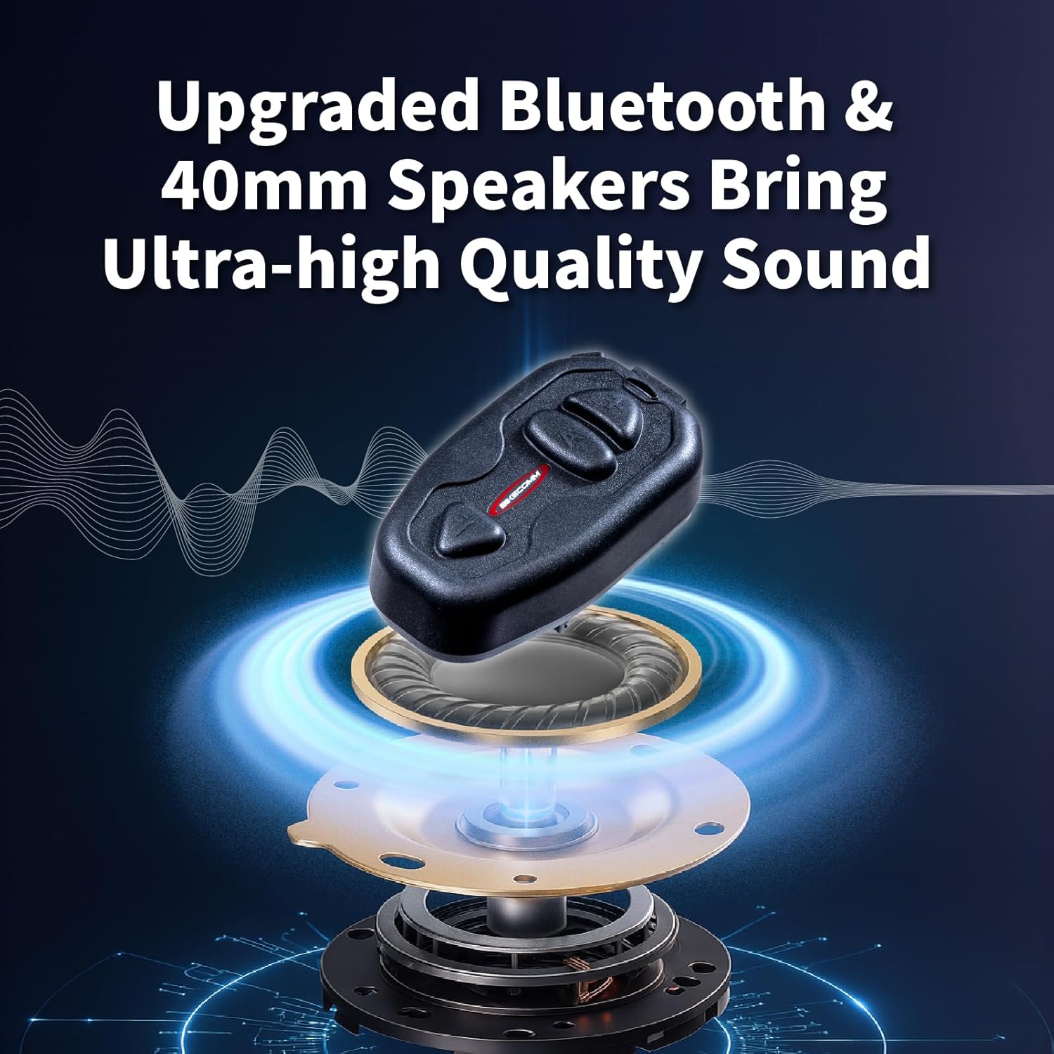 Salut Motorcycle Bluetooth Intercom Headset - Helmet Communication System, Waterproof Speaker, Voice Comm Earbuds, Helmet Headphone, Noise Cancellation(Single Black)
