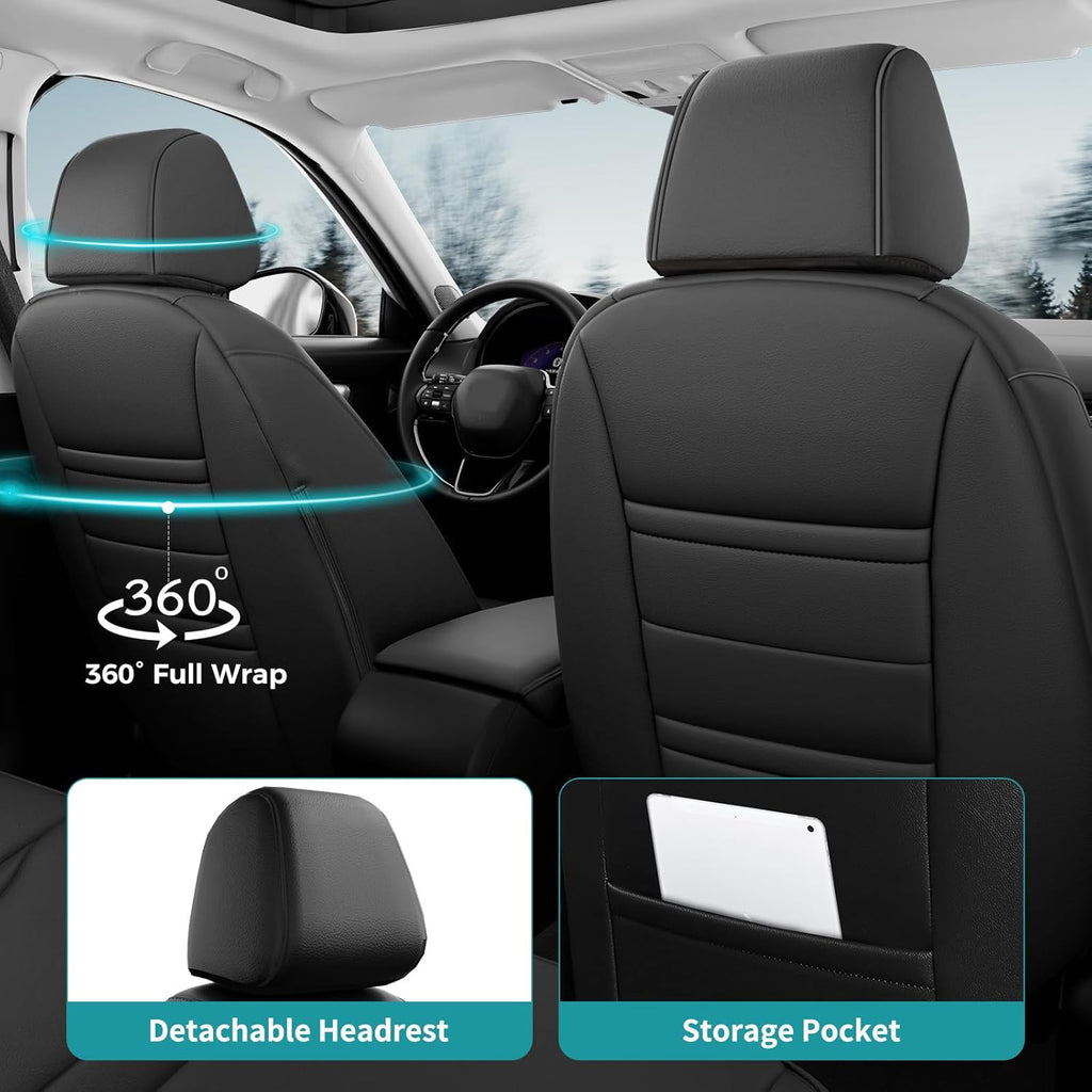 Seat Covers for Honda Civic Sedan 4DR Sedan LX 2022 2023 2024 2025.Faux Leather Car Seats Cover Full Set,(Rear Row Solid Folding Backrest)-Black