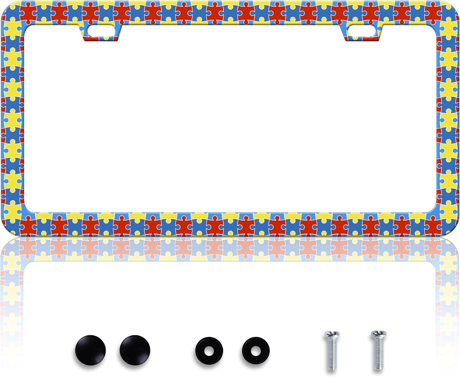 Autism Awareness License Plate Frame Puzzle License Plate Frames Personalise Stainless Steel Funny Design Compatible with Standard License Plate Holder for USA Canada 6 X 12 Inch 2 Holes with Screws