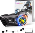 Motorcycle Helmet Headset, Moman RS-H4P Motorbike Headphone with Hi-Fi Speakers Dual Noise Reduction【New Upgrade】in RGB/FM/Glove-Friendly Button/Soft & Hard Mic/AI Voice/IPX6 Earphone for Solo Riding