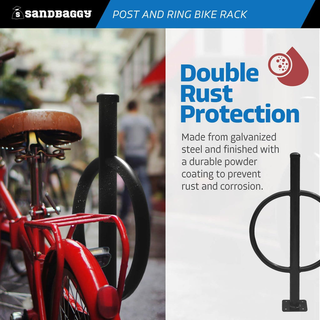 Sandbaggy Post and Ring Bike Rack - Commercial Bike Racks - Galvanized Steel - Anti-Theft Design - In Ground, Apartments, Sidewalks, Industrial (Orange, 10)