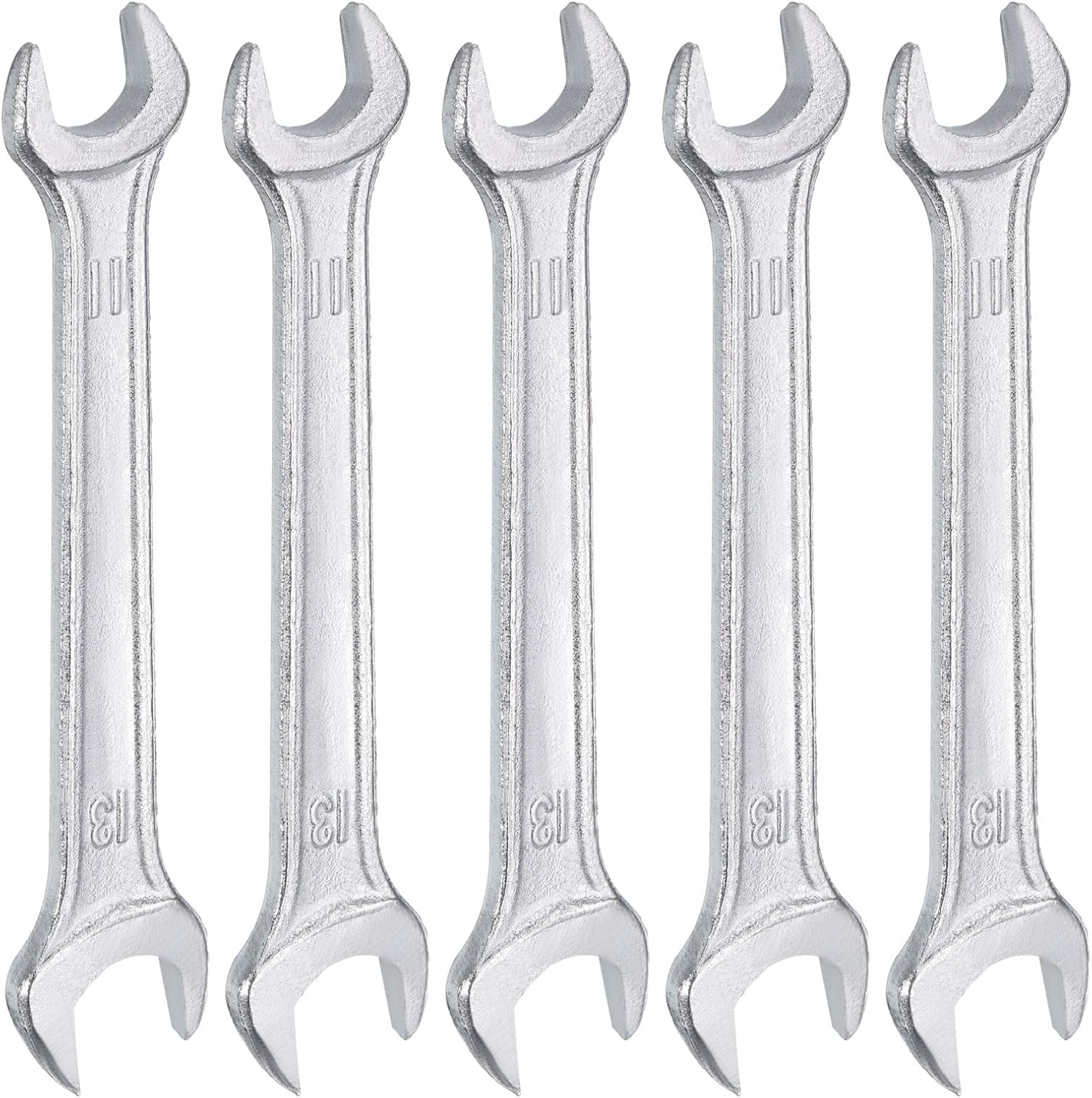 HARFINGTON 5pcs Double Open End Wrench 11mm x 13mm Metric 15 Degree Offset Angle Small Flat Head Wrench Galvanizing Open Ended Spanner for Automotive Repair Furniture Assembly