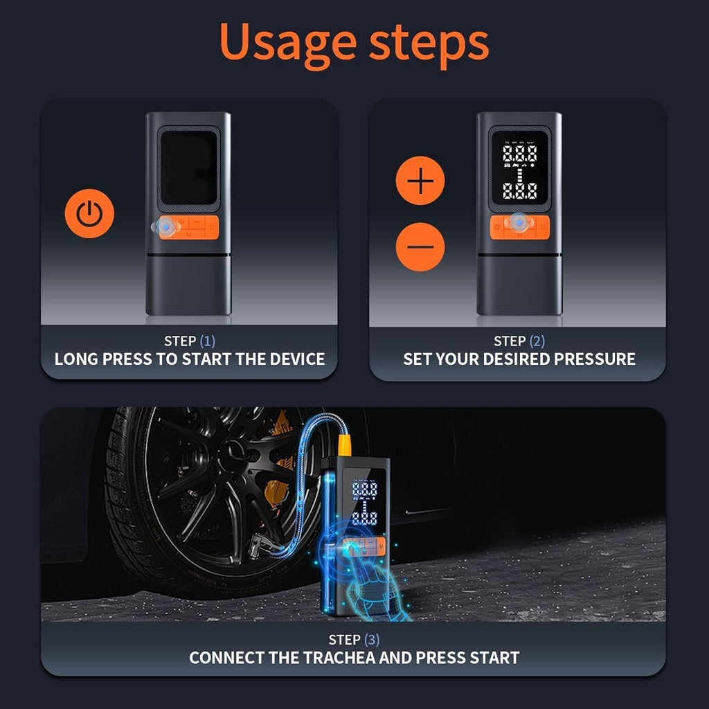 Tire Inflator, 150PSI Portable Air Compressor with Digital Gauge, Fast Cordless Inflation, Auto Shut-Off, Rechargeable Pump for Car, Motorcycle, Bike, and Sports Balls