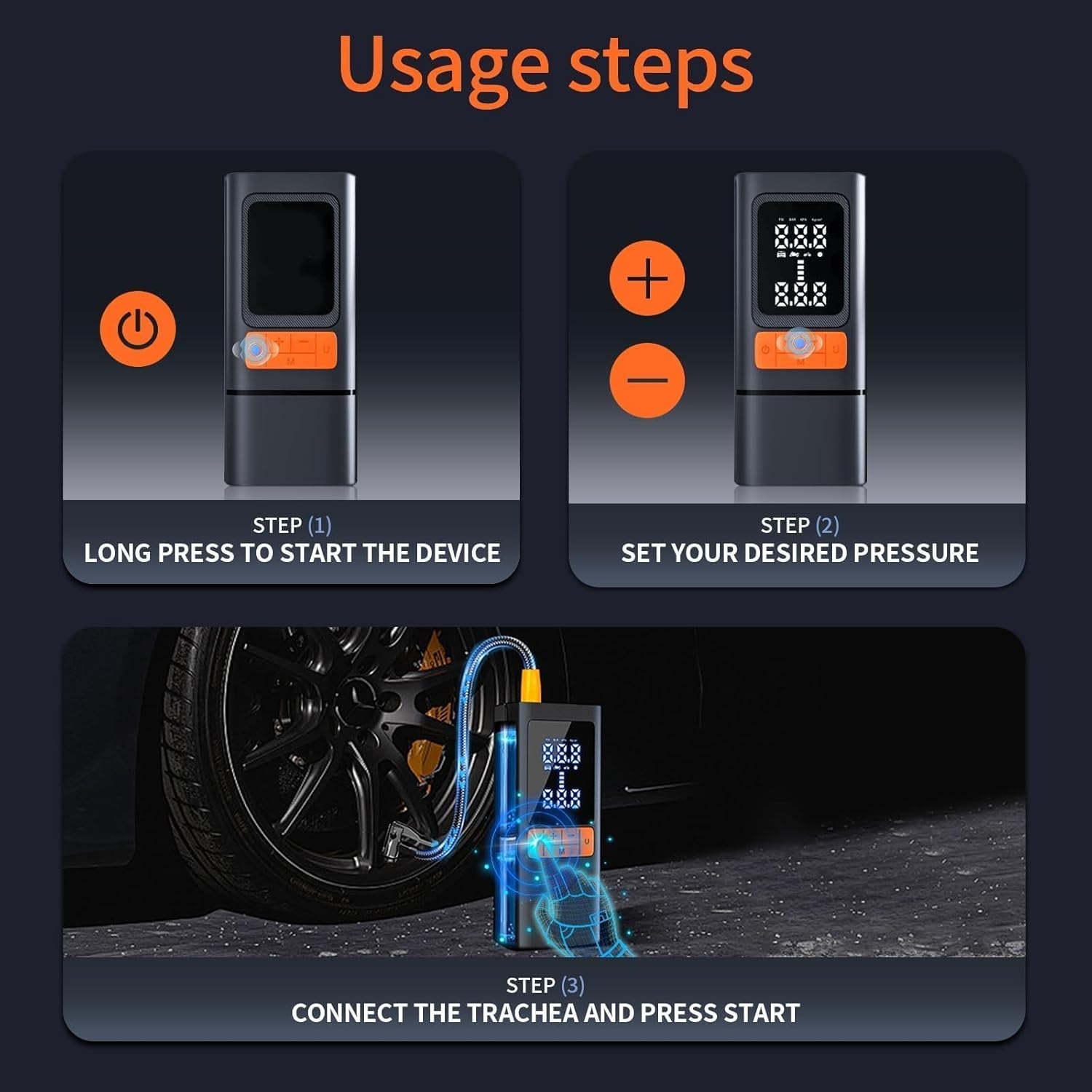Tire Inflator, 150PSI Portable Air Compressor with Digital Gauge, Fast Cordless Inflation, Auto Shut-Off, Rechargeable Pump for Car, Motorcycle, Bike, and Sports Balls