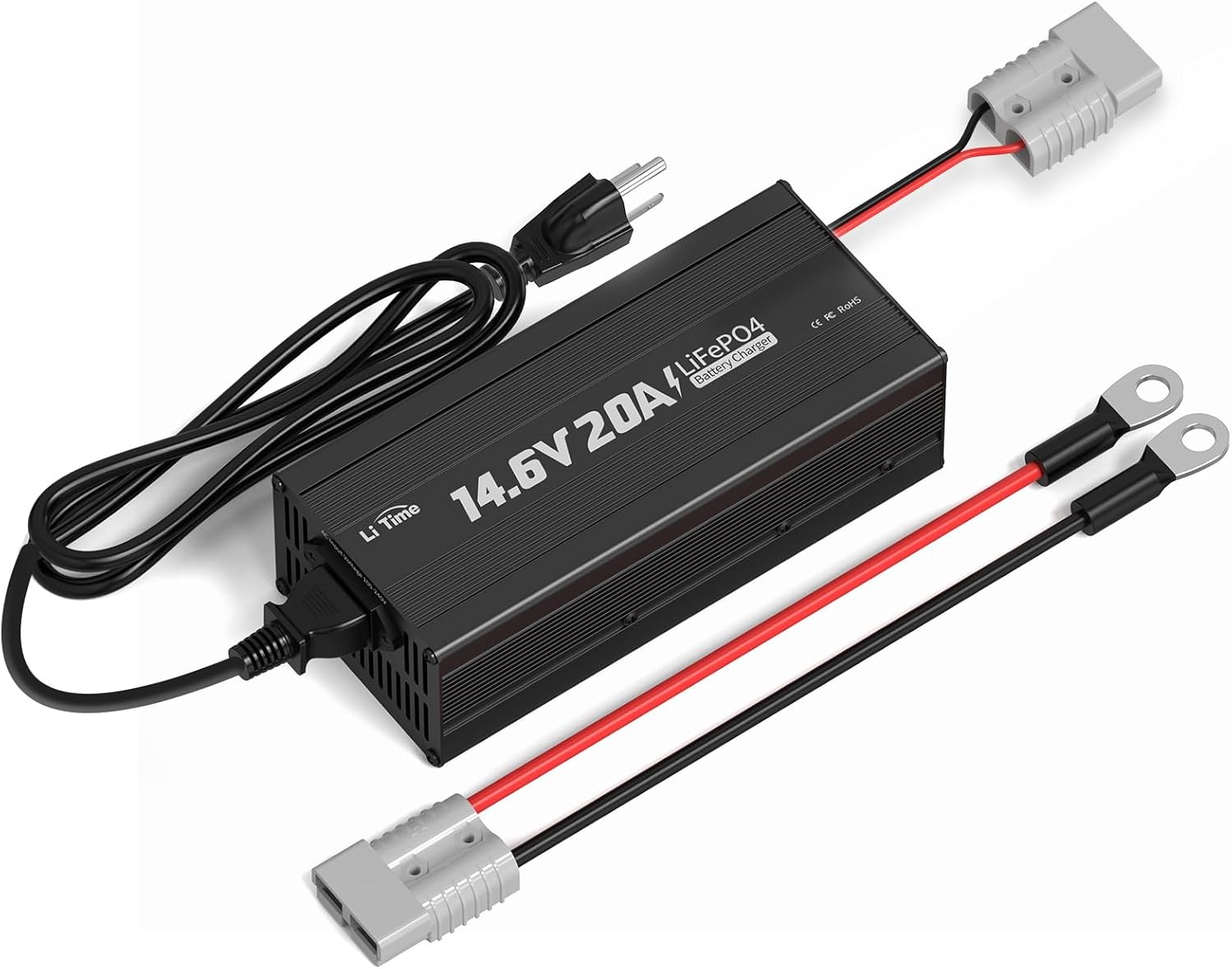 LiTime 12V 20A Lithium Battery Charger 14.6V LiFePO4 Battery Charger AC-DC Smart Charger with Anderson Connector LED Indicator Special for Lithium LiFePO4 Deep Cycle Rechargeable Batteries of Boat, RV