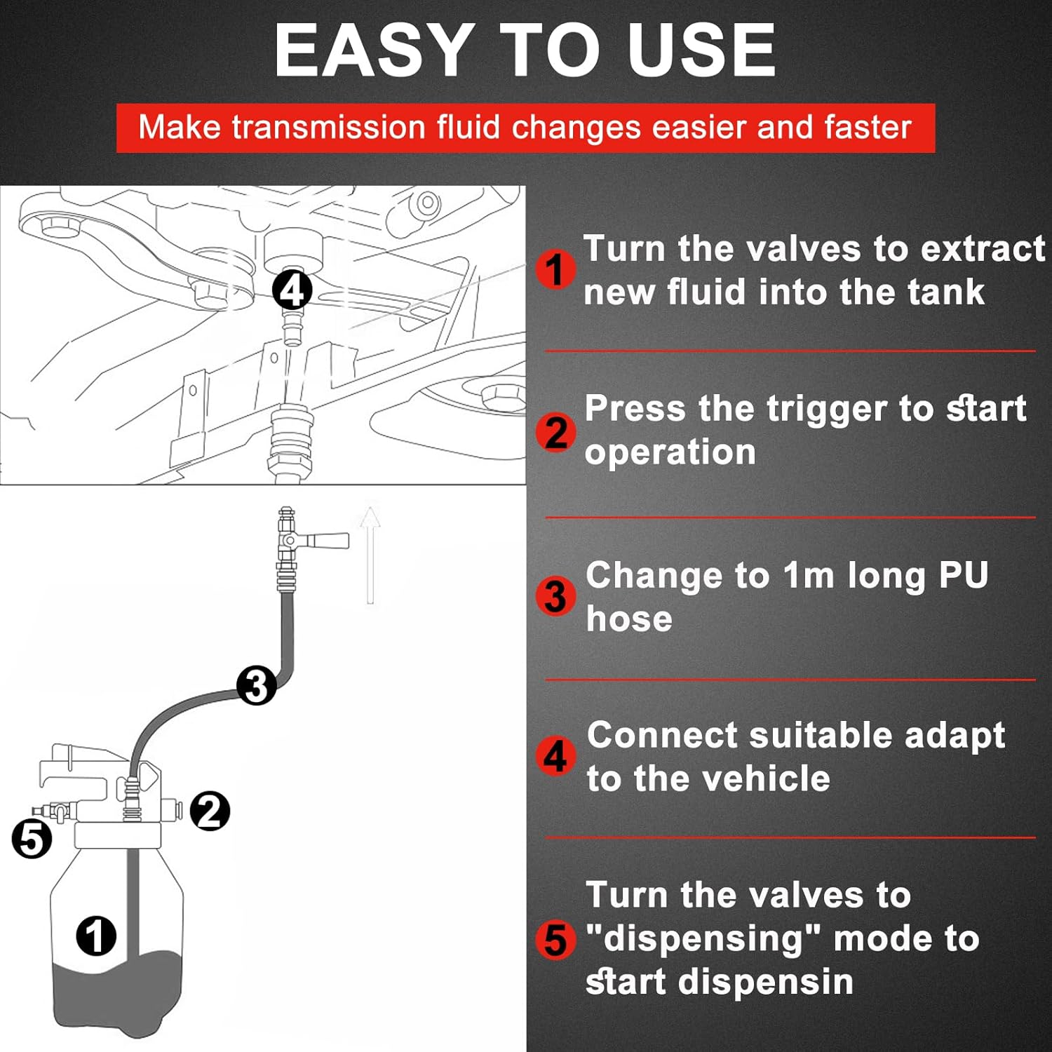 Transmission Fluid Pump Pneumatic Extractor and Dispenser Tool Kit, 8L ATF Fill and Evacuator Oil Can Set with 15PCS ATF Adapters 3PCS 1M Transmission Oil Hose for Garage and Shop Fluid Transfer