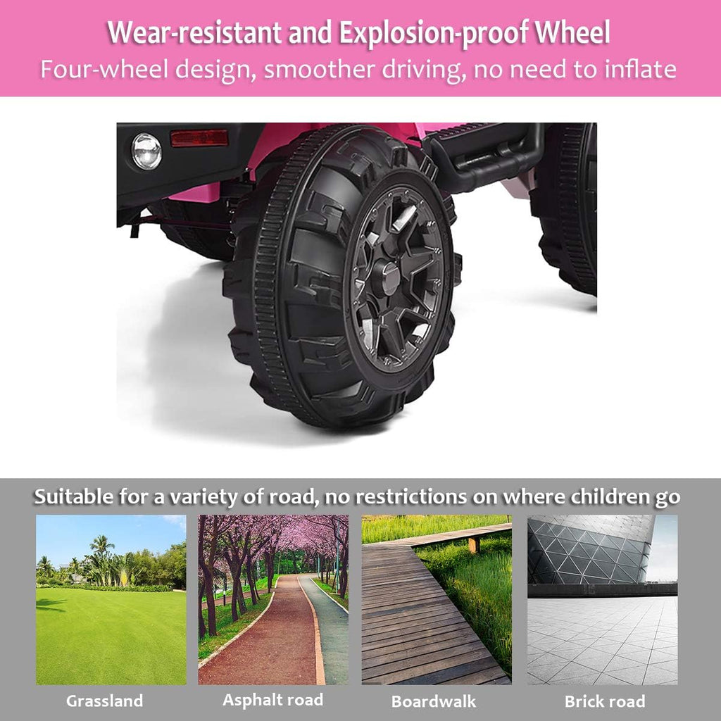 Costzon Ride On Car, 12V Battery Powered Electric Ride On Truck w/Parental Remote Control, LED Lights, Double Open Doors, Safety Belt, Music, MP3, Spring Suspension (Pink)