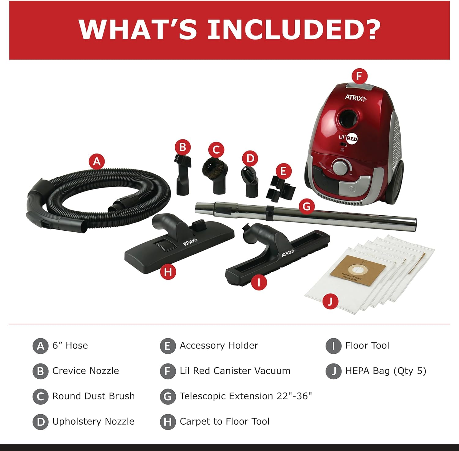 Atrix Red Lil Portable Canister Vacuum Cleaner with 2-Quart HEPA Filter & Variable Speed Motor – Premium Bundle for Home & Carpet Cleaning, Includes Accessories