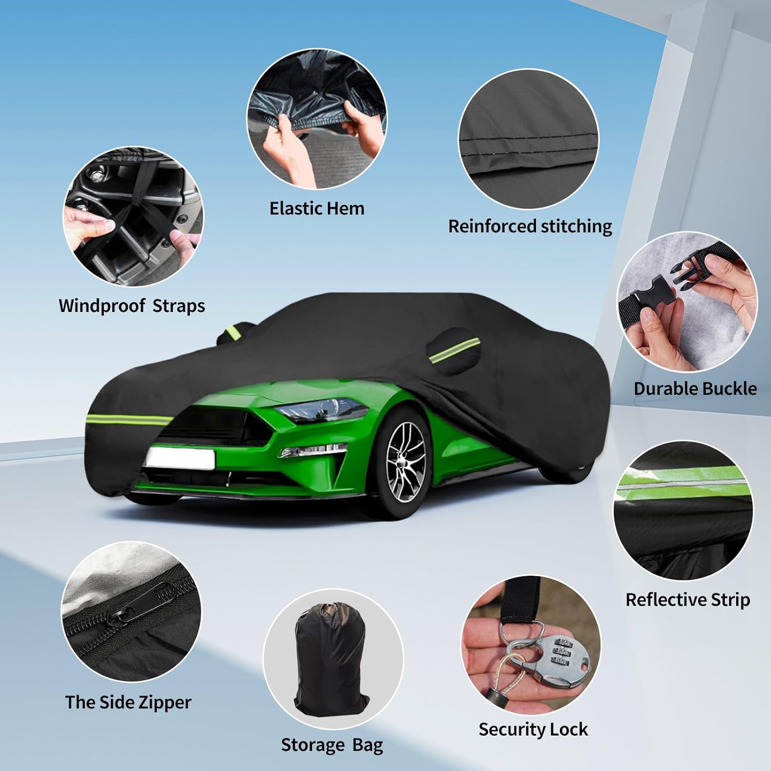 Waterproof Car Covers for 1994-2023 Mustang GT/Cobra/Shelby/Bullitt/ECOBOOST(Black) Custom Heavy Duty Waterproof All Weather Protection Outdoor