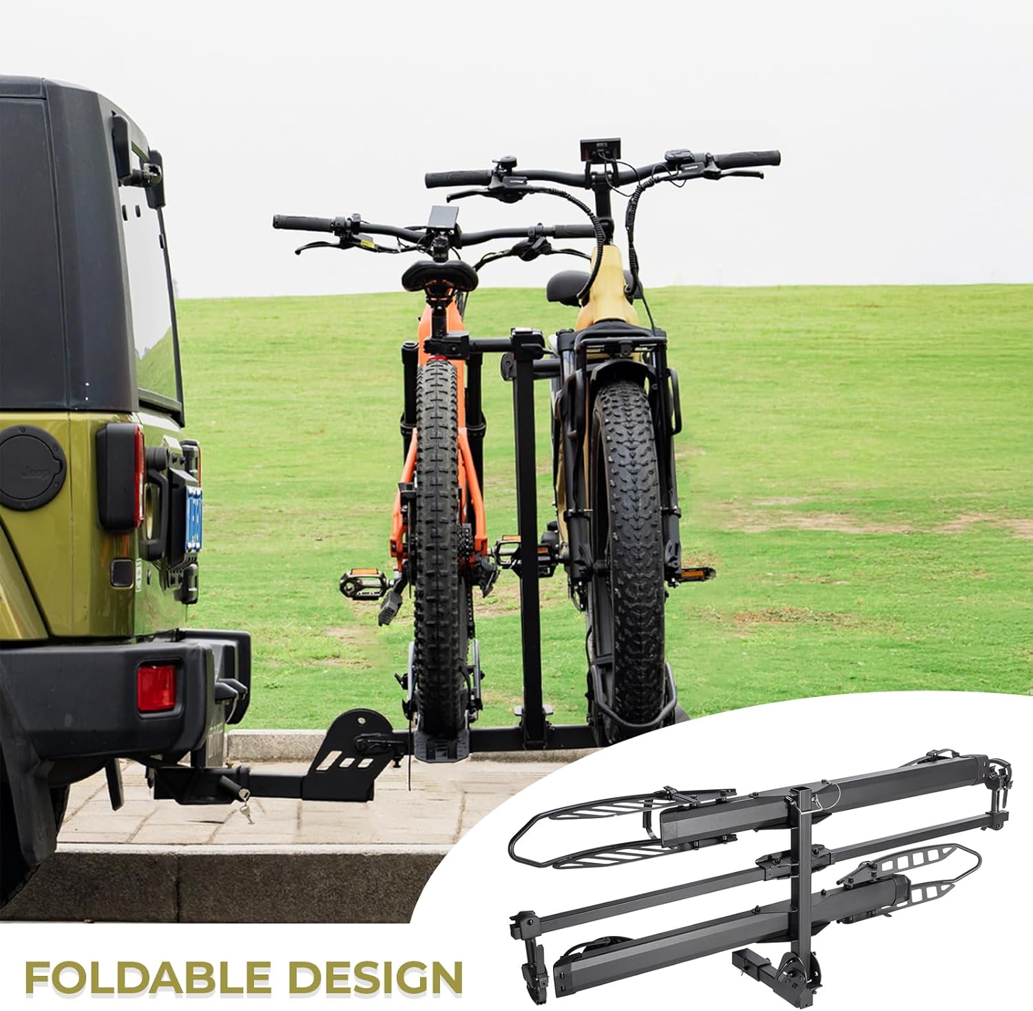CyberRack E2 Hitch 2-Bike Rack for Car, Ebike Rack with Loading Ramp & Hitch Lock, Fits SUV, Truck, RV, Van with 2” Receiver, Holds Fat Tire Bikes 2.5” to 5.0” Wide
