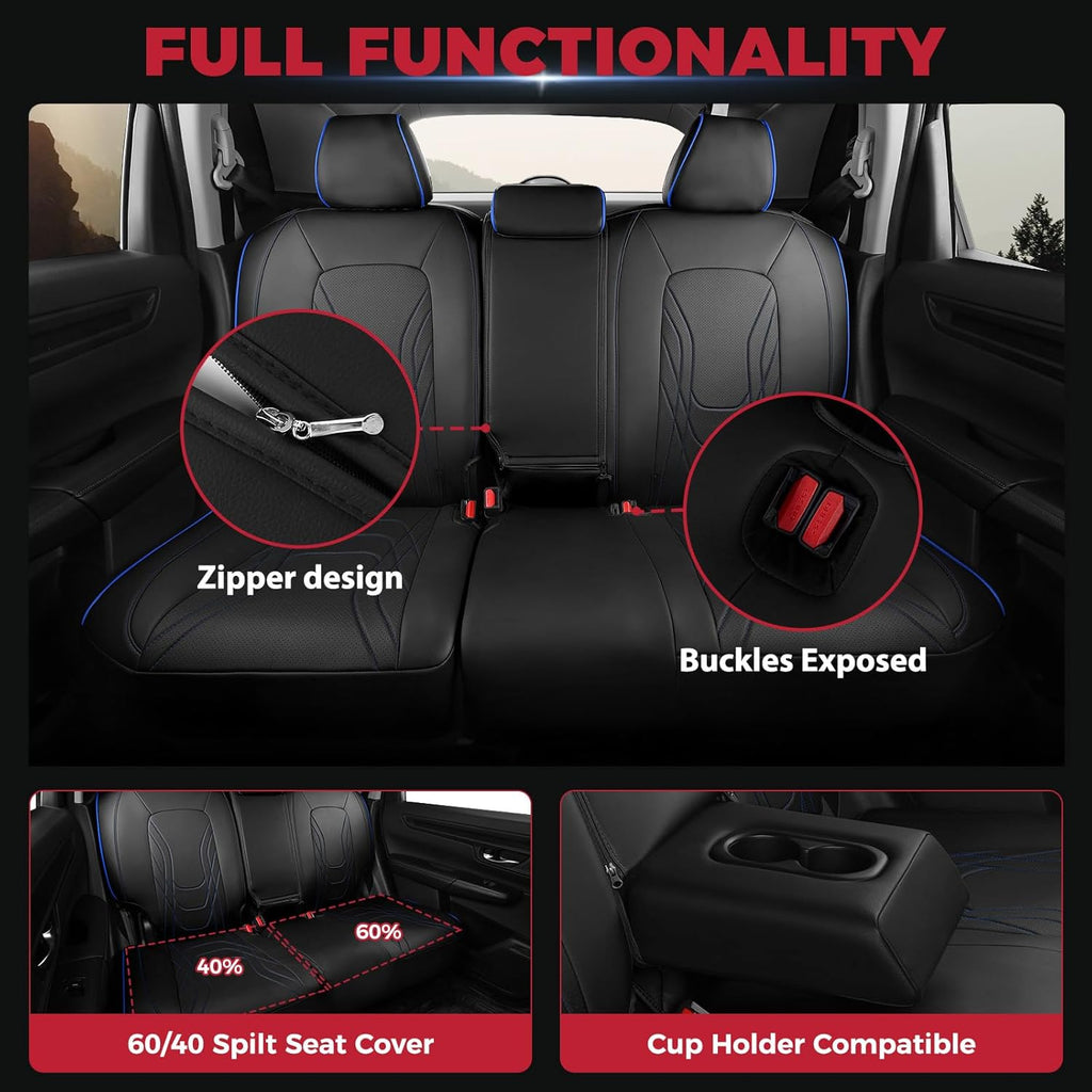 FREESOO Seat Covers for Honda CRV, Custom Fit Seat Covers Full Set, CRV LX EX EX-L Sport Touring Special Edition Trailsport Hybrid & Gas 2023 2024 2025 2026, Leather Waterproof Seat Cover, Black&Blue