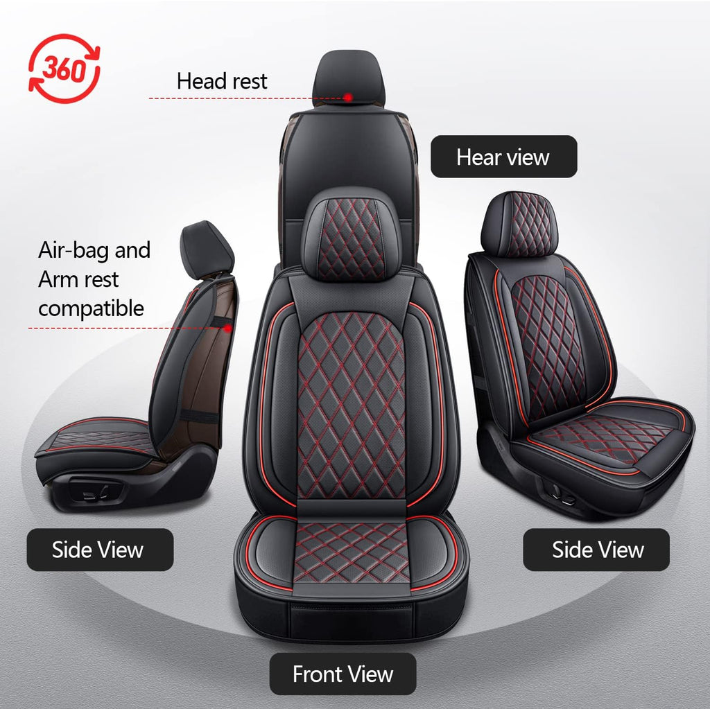 MIROZO Front Ram Seat Covers,2PCS Leather Dodge Ram Seat Covers Compatible with 2009-2025 RAM 1500 2500 3500 Truck Pickup Crew Quad Cab (2PCS Front,Black and Red)