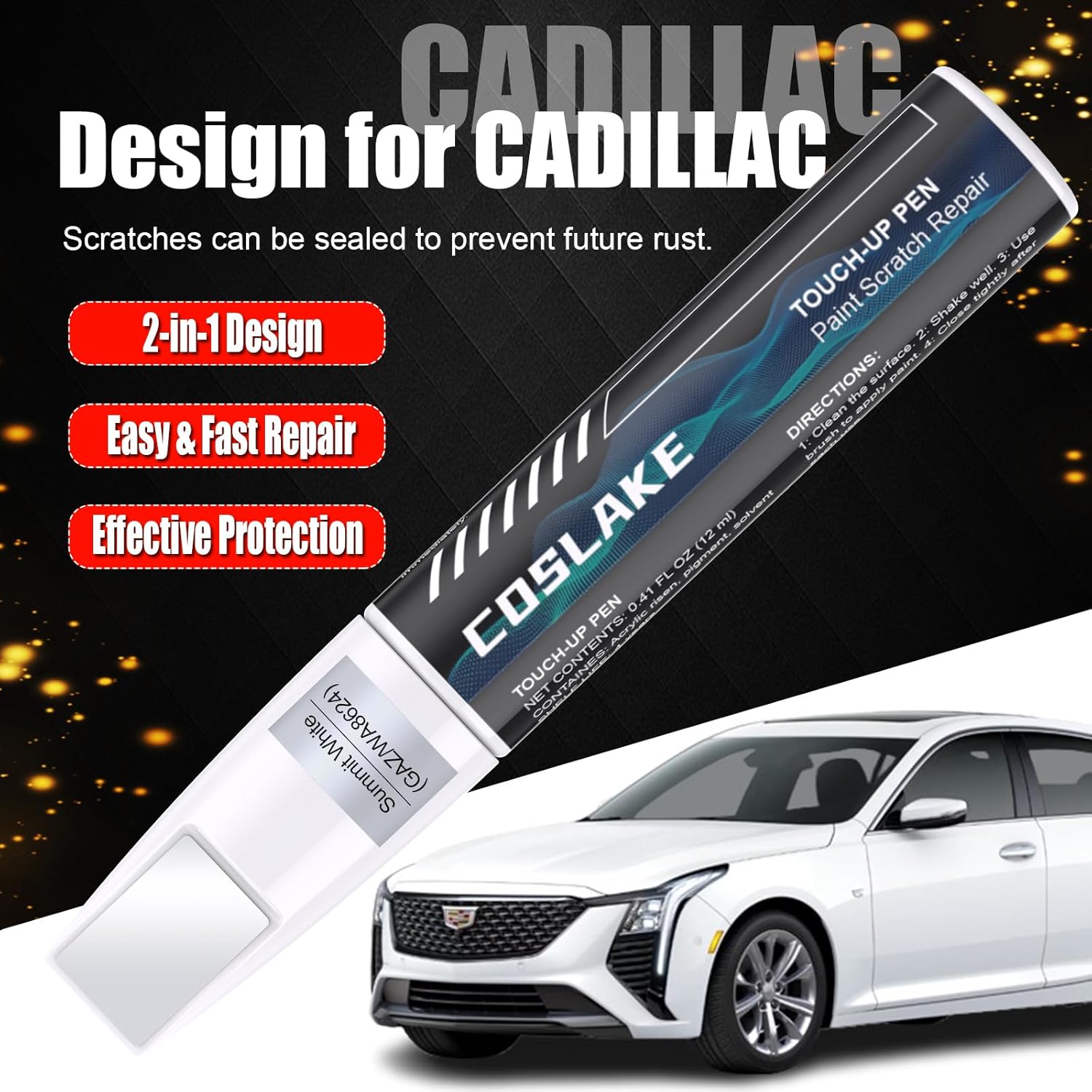 Car Touch Up Paint(Argent Silver Metallic(GXD/WA130H)) for Cadillac, Car Paint Scratch Repair Kit, Quick & Easy Solution to Repair, 2 in 1 Scratch Remover Pen with 2PCS Disposable Micro Applicators