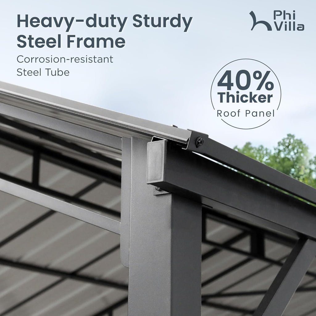PHI VILLA 10 x 20 ft Carport Metal Carports with Galvanized Steel Roof, Sturdy Heavy Duty Metal Carport for Cars, Boats, and Tractors