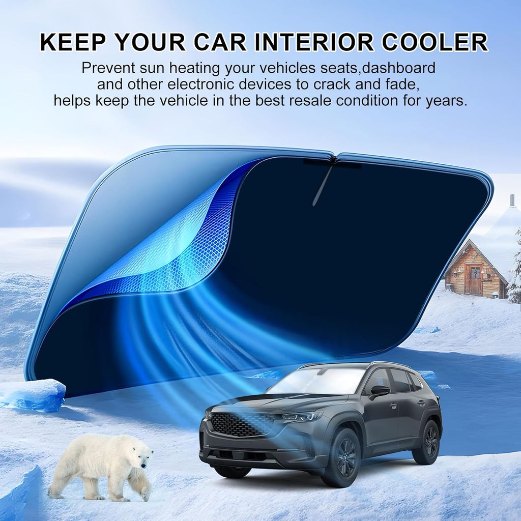 T TGBROS Windshield Sun Shade for Mazda CX-50 2023-2025 2026 Front Window Sunshade Sun Shield Foldable Sun Visor Cover for CX50 Accessories Block Heat and Sun Protection