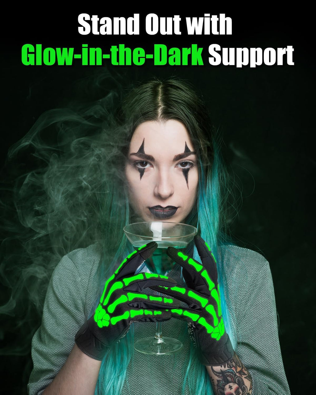 RIGWARL Skeleton Gloves Glow in The Dark, Touchscreen Riding Cycling Gloves for Men and Women, Breathable Motorcycle Glove