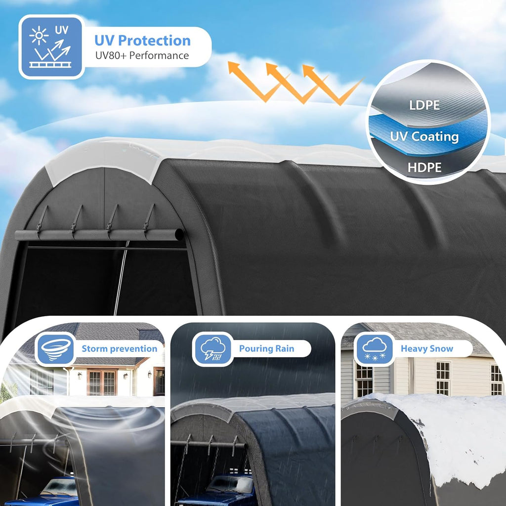 Carport 12x20 ft Heavy Duty w/Translucent Roof, All-Season Waterproof UV Protected Outdoor Car Ports w/Reinforced Metal Frame Ventilated Doors,Portable Garage Car Shelter for Boat Truck Yacht