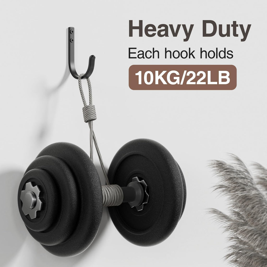 10-Pack Wall Hooks for Hanging Towel/Coat - 22LB Screw in Metal Hanger Wall Mount, for Outdoor, Closet, Door, Bathrooms, for Backpack, Robe, Black