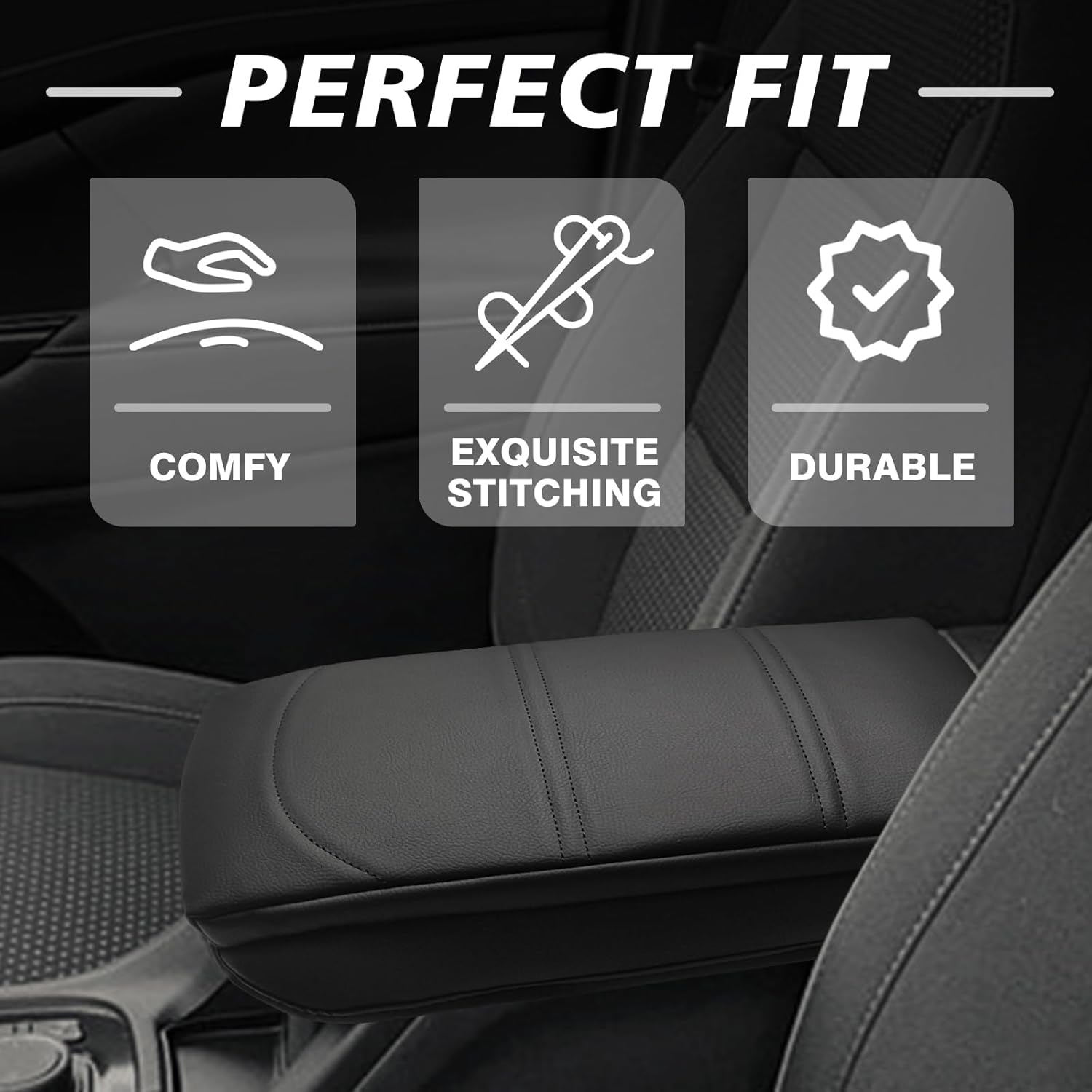 Muslogy Center Console Cover 1-Inch Extra Thick Armrest Pad Compatible with 2017-2023 GMC Acadia Arm Rest Cushion Padding Anti-Scratch Console Leather Lid Protector