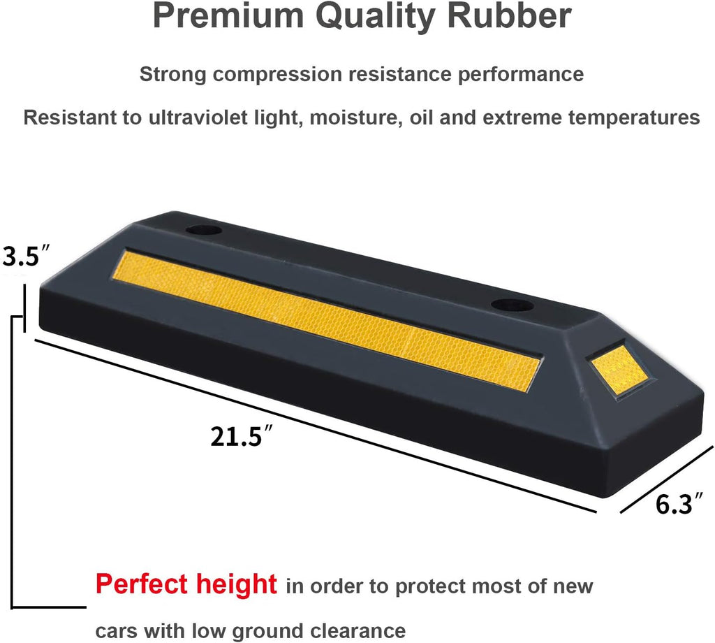 2 Pack Rubber Parking Guide Blocks Heavy Duty Wheel Stop Stoppers for Car Garage Parks Professional Grade Parking Rubber Curb w/Yellow Refective Stripes for Truck RV Trailer 21.25"(L)x5.7"(W)x3.54"(H)