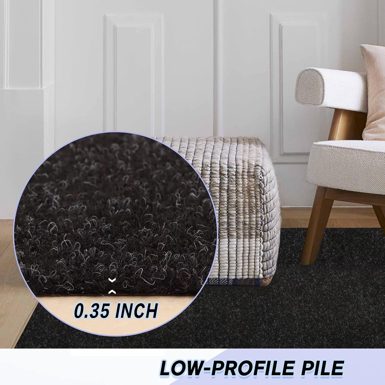 Custom Size Backed Non-Slip Area Rugs Runner, Easy Clean, Waterproof Runner Rugs for Hallway Entryway, Kitchen, Laundry, 3FT x 19FT, Black