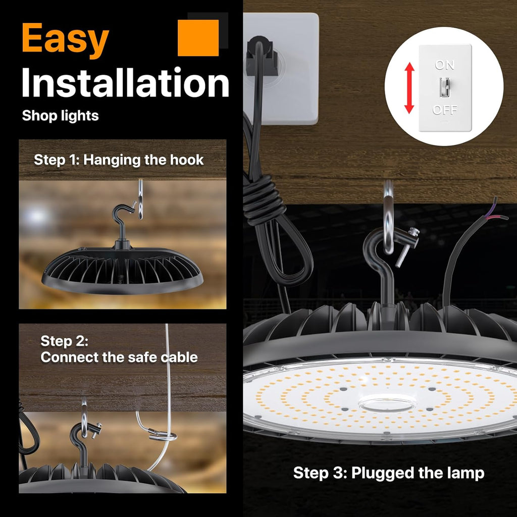 200W High Bay LED Shop Lights - 0-10V Dimmable, 30000 LM High Bay Lights 2 Pack, 5000K Daylight White, IP65 Waterproof for Garage, Warehouse, Barn, ETL Listed