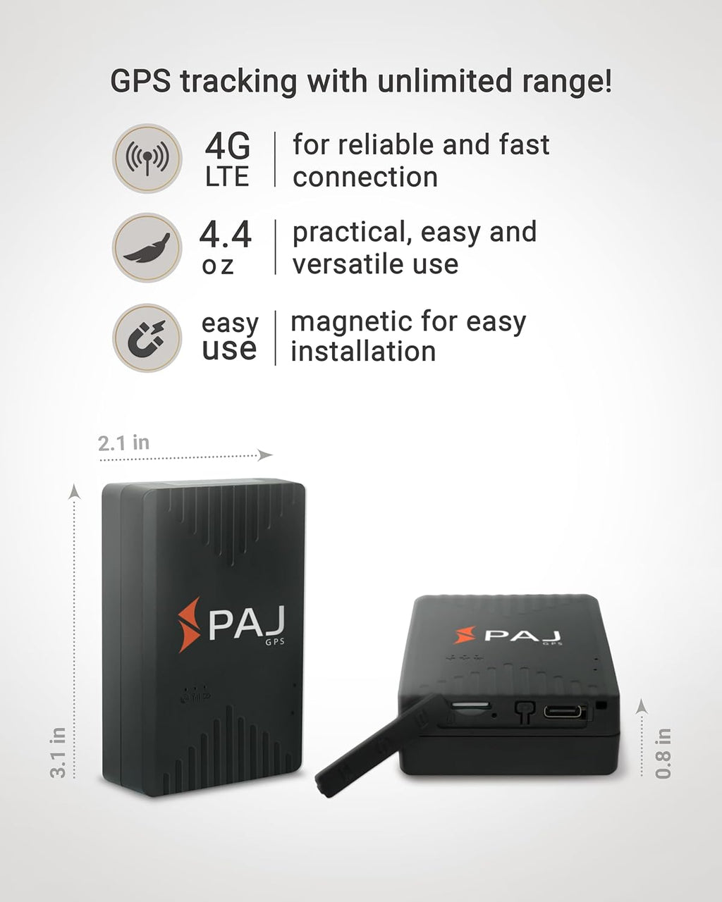 PAJ GPS COMPACT Finder 4G - GPS Tracker for Cars, Motorcycles and Trucks - Up to 20 Days Battery Life - Tracking Device for Theft Protection with Live Tracking, Alarm Notification in case of Emergency