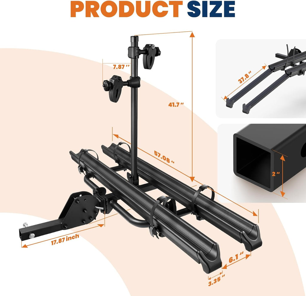 Aluminum 2 EBikes Foldable 2'' Hitch Mounted Carrier Racks w/Ramps Over 200lbs Capacity for 3.35 inch Fat Tire Heavy Duty Universal E-Bike Racks for SUVs Cars Trucks RV 2-Inch Receiver