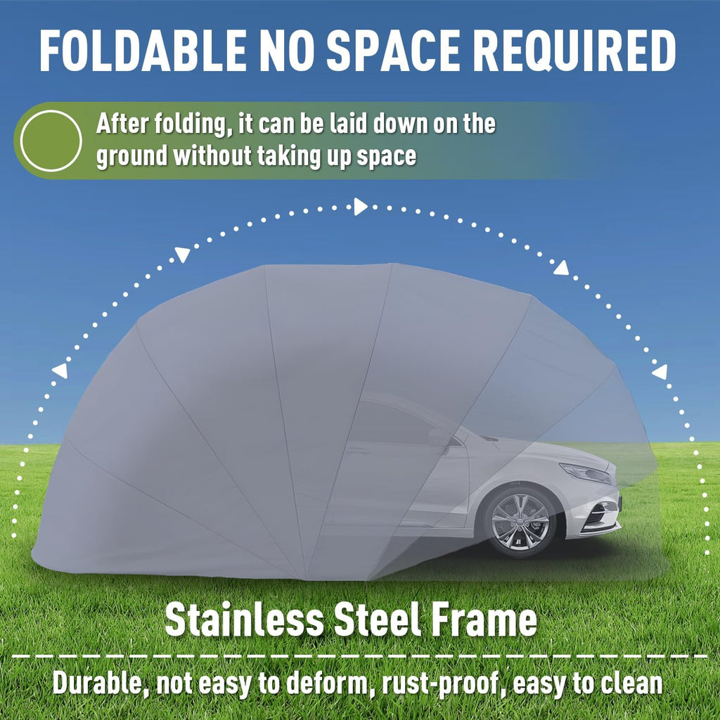 Stainless Steel Carport, Foldable Retractable Garage, Heavy Duty Mobile Carport, Semi-Automatic Outdoor Shelter, All-Weather Weatherproof RV Cover, for Parking Lot, Yard, Grey