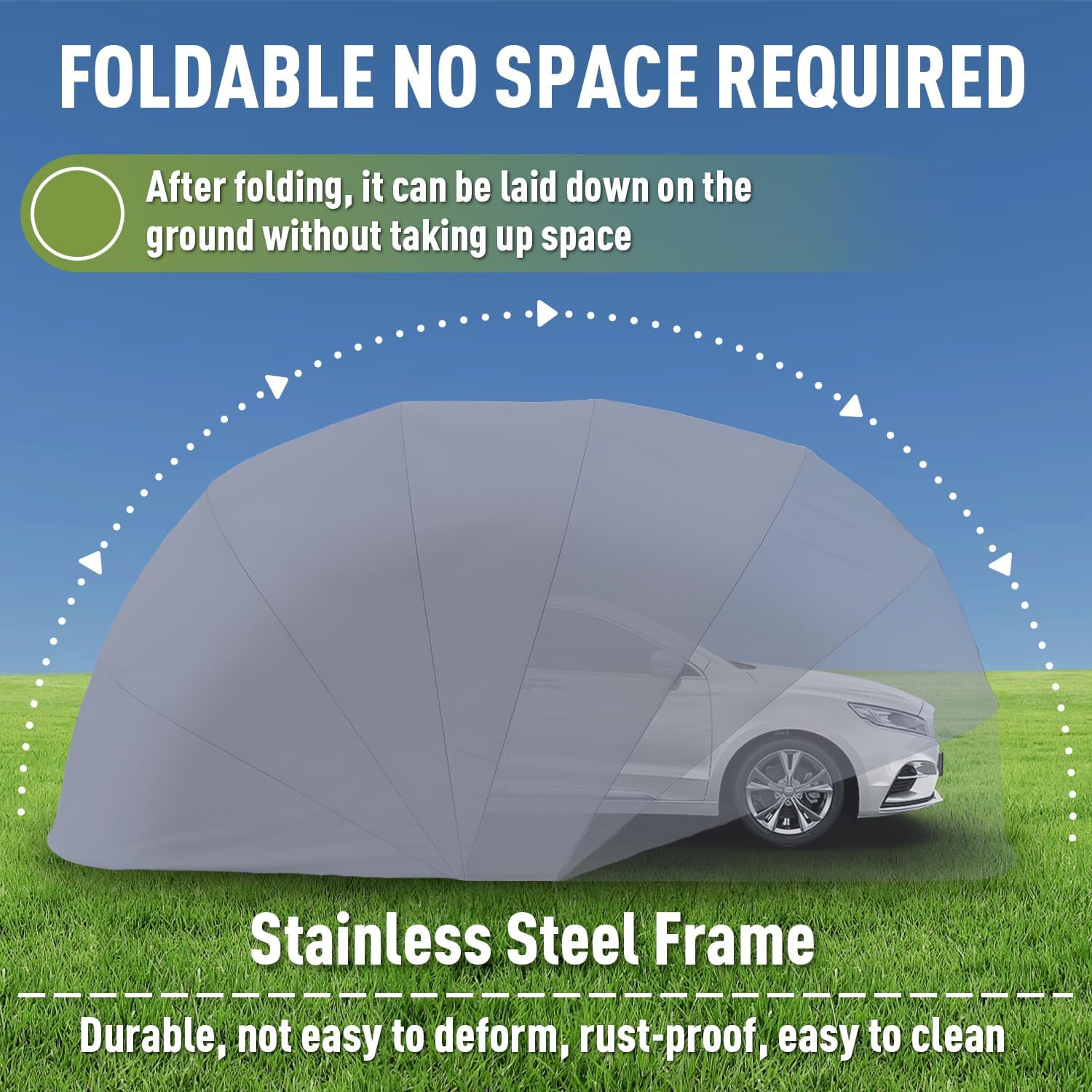 Stainless Steel Carport, Foldable Retractable Garage, Heavy Duty Mobile Carport, Semi-Automatic Outdoor Shelter, All-Weather Weatherproof RV Cover, for Parking Lot, Yard, Grey