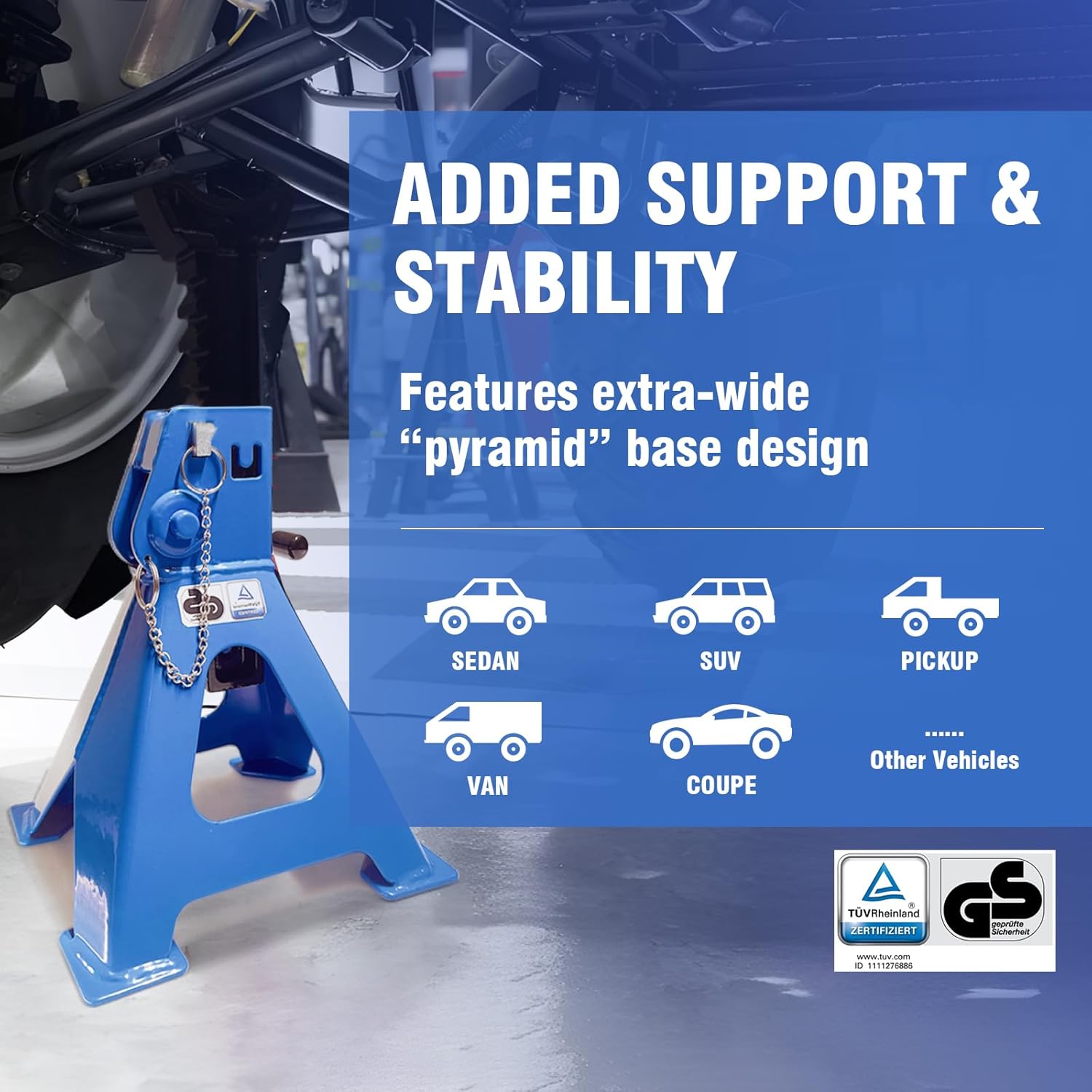 Car Jack Stands 2 Ton with Double Locking and Large Foot Base for Lifting Cars,SUVS,MPVS, Heavy Duty Steel, 4400 lb Capacity, 1 Pair, Blue