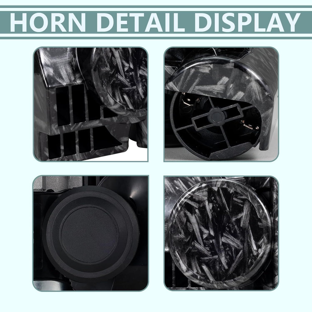 Loud Car Horn with Relay,150dB Train Horn for Motorcycle,12V Air Horns for Car,Black & Gray Personalized Pattern,Dark Style Motorcycle Waterproof Snail Horns