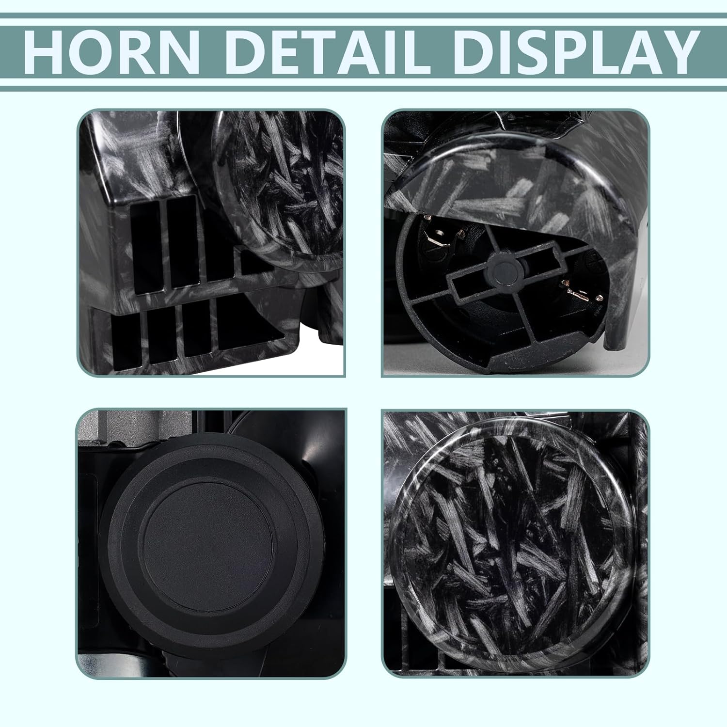 Loud Car Horn with Relay,150dB Train Horn for Motorcycle,12V Air Horns for Car,Black & Gray Personalized Pattern,Dark Style Motorcycle Waterproof Snail Horns