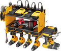 CCCEI Modular Power Tool Organizer Wall Mount Charging Station, Yellow 6 Drills Holder with 8 Plug Power Strip, Garage Drill Battery Heavy Duty Metal Shelf, Utility Rack with Hooks, Side Storage.