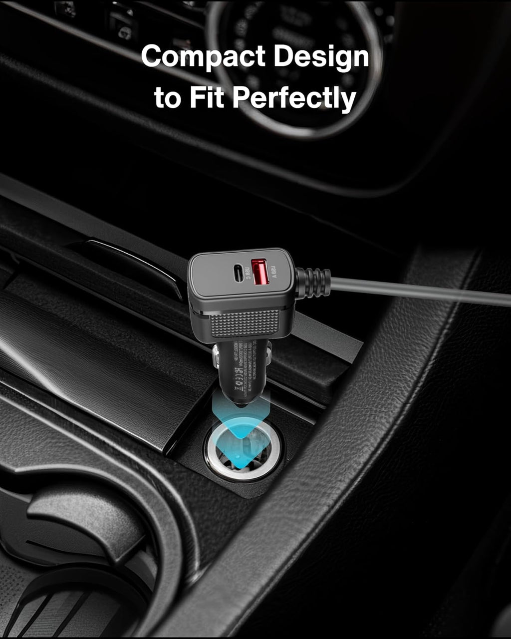 Car Charger Cable for Starlink Mini 10FT with Display - 12-24V Cigarette Lighter to DC Power Cable, 60W DC + 33W Dual USB-C/USB-A Adapter for Trucks, RVs & Boats, 18AWG Cord with Voltage Monitoring