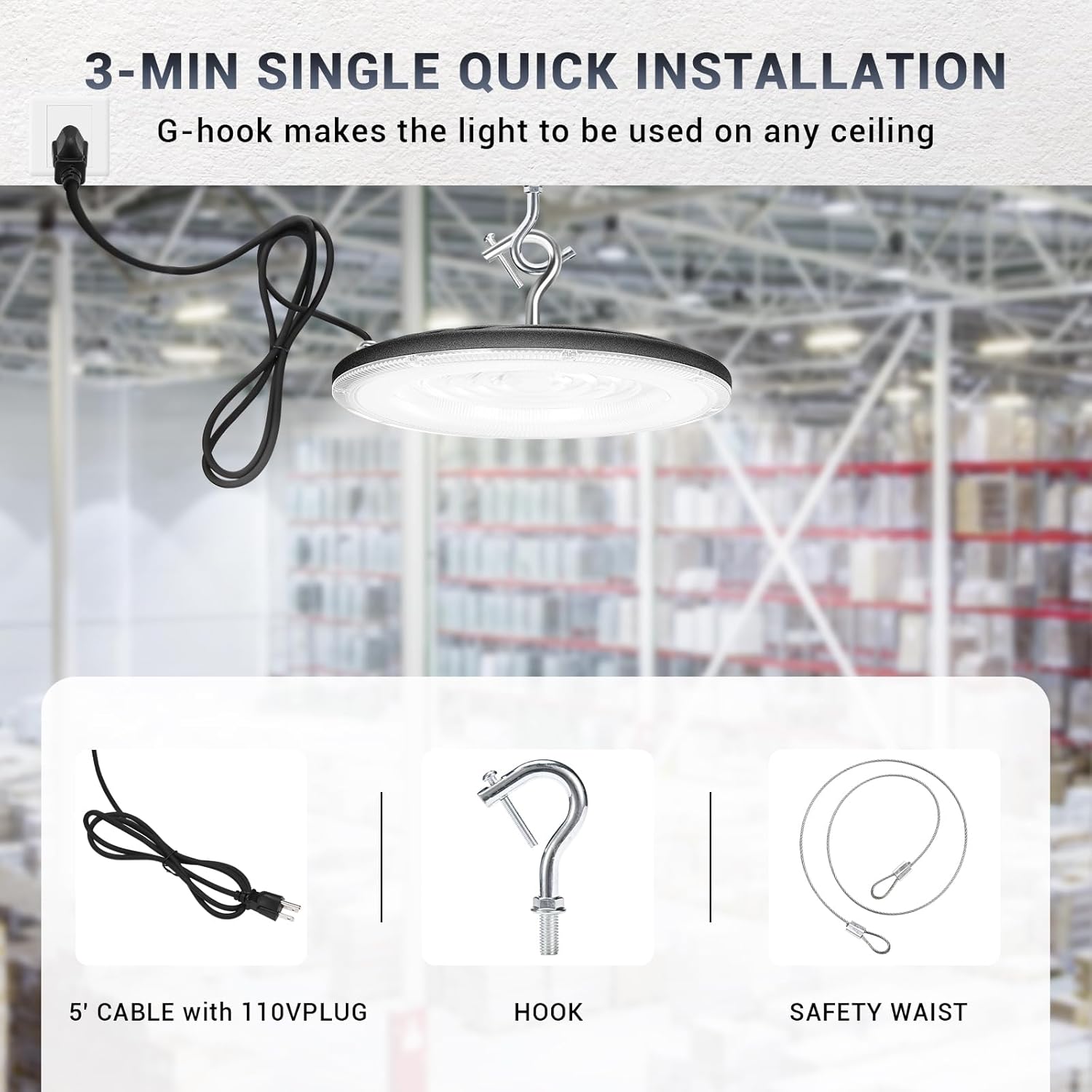 100W UFO Led High Bay Light(10 Pack),IP66 Waterproof,120VAC,15050LM 5000K Daylight Area Lighting,450W MH/HPS with Plug Commercial Bay Lighting for Warehouse/Shop/Workshop/Barn/Gym/Factory