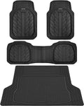 CAR PASS Deep Dish Floor Mats for Cars, Heavy Duty Rubber Floor Mats with Trunk Cargo Liner, Universal Trim-to Fit Automotive Floor mats for Truck Van SUV Waterproof All Weather Car Mats Solid Black