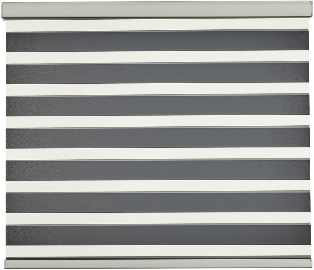 Persilux Cordless Zebra Blinds for Indoor Windows, Free-Stop Cordless, Light Filtering Sheer Shades Dual Layer for Day and Night, Roller Shades for Home (34.25" W X 64" H, Grey)