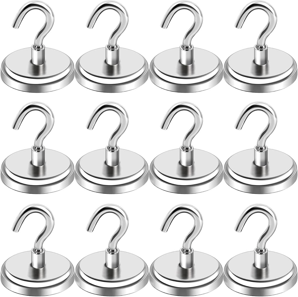 LOVIMAG 100LBS Heavy Duty Magnetic Hooks, Strong Neodymium Magnet Hooks for Hanging, Rare Earth Magnets with Hooks for Locker Accessories, Kitchen, Classroom, Office, Ceiling,Cruise Cabins, etc-12pcs